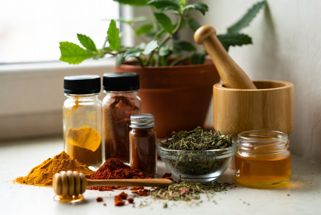 natural herbs and ingredients used to support blood circulation at home