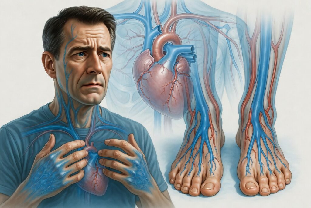 Cold hands and feet caused by poor circulation in men over 40